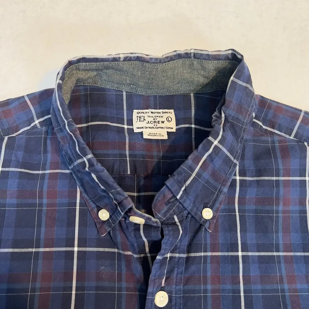 J. Crew Factory Button Down Shirt Men L Plaid Long Sleeve Light Weight Woven